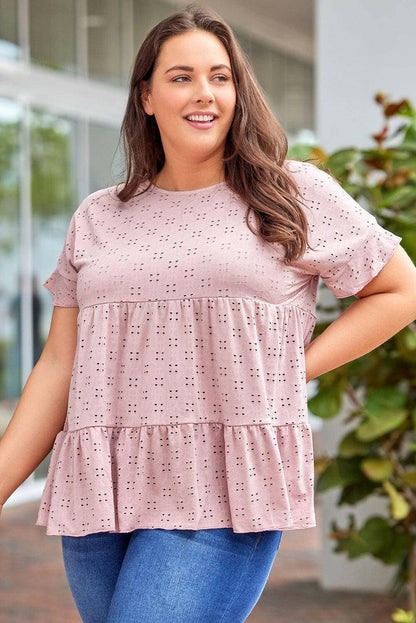 Eyelet Detail Plus Size Sheer Blouse with Ruffled SleevesEyelet Detail Plus Size Sheer Blouse with Ruffled Sleeves
 Step into sheer elegance and upgrade your style with our Eyelet Detail Plus Size Sheer Blouse. This blouseLove Salve Size Sheer Blouseplus