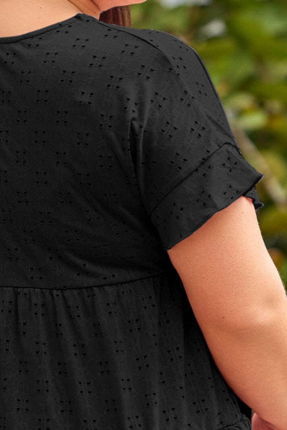 Eyelet Detail Plus Size Sheer Blouse with Ruffled SleevesEyelet Detail Plus Size Sheer Blouse with Ruffled Sleeves
 Step into sheer elegance and upgrade your style with our Eyelet Detail Plus Size Sheer Blouse. This blouseLove Salve Size Sheer Blouseplus