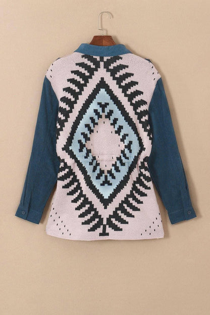 Geometric Print Plus Size Long Sleeve Shacket with DrawstringUpgrade Your Style with Our Geometric Print Plus Size Shacket!
 Step up your fashion game with our Geometric Print Plus Size Long Sleeve Shacket with Drawstring. DesLove Salve Size Long Sleeve Shacketplus