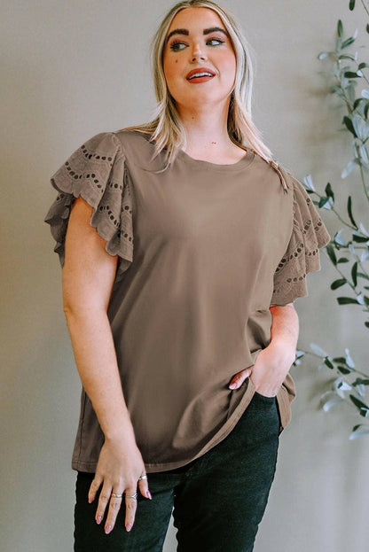 Elegant eyelet blouse for plus size women with short sleeves