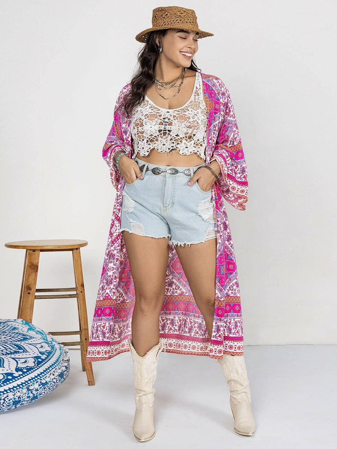 Chic Plus Size Sheer Printed Longline CardiganUpgrade Your Style with Chic Plus Size Sheer Printed Longline Cardigan
 Indulge in fashion-forward elegance with our Double Take Plus Size Printed Open Front LonglinLove Salve Size Sheer Printed Longline Cardiganplus