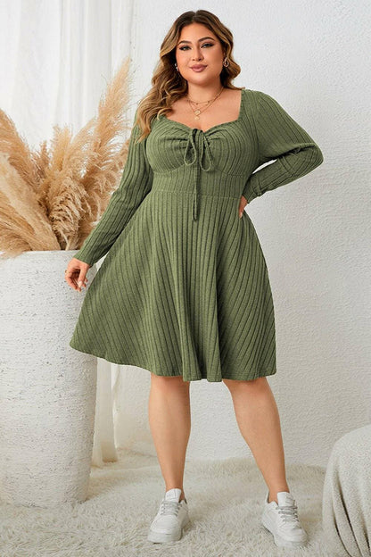 Curve Embracing Sweetheart Neckline Ribbed Dress with Long SleevesEnhance Your Curves with Style
 Step into sophistication with our Curve Embracing Sweetheart Neckline Ribbed Dress. This dress is designed to hug your curves in all Love Salve Curve Embracing Sweetheart Neckline Ribbed Dressplus