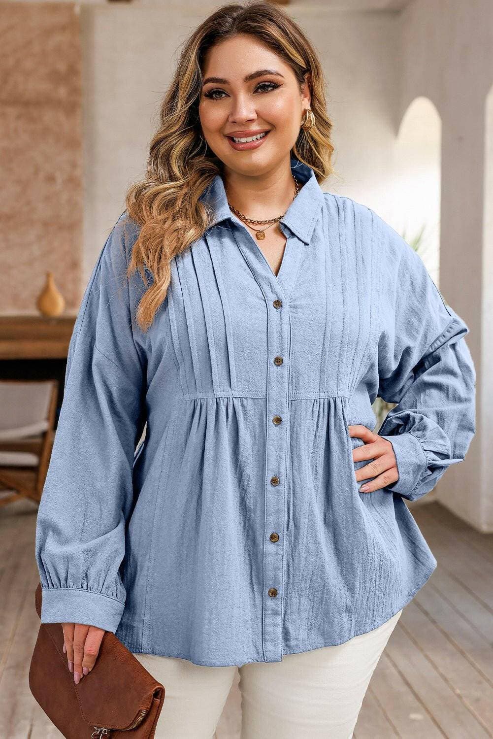 High-Low Cotton Button-Up Shirt for Curvy WomenHigh-Low Cotton Button-Up Shirt for Curvy Women
 Upgrade your wardrobe with the perfect blend of style and comfort in our High-Low Cotton Button-Up Shirt tailored foLove Salve High-Low Cotton Button-plus