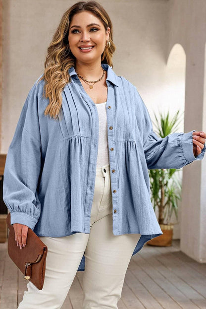 High-Low Cotton Button-Up Shirt for Curvy WomenHigh-Low Cotton Button-Up Shirt for Curvy Women
 Upgrade your wardrobe with the perfect blend of style and comfort in our High-Low Cotton Button-Up Shirt tailored foLove Salve High-Low Cotton Button-plus