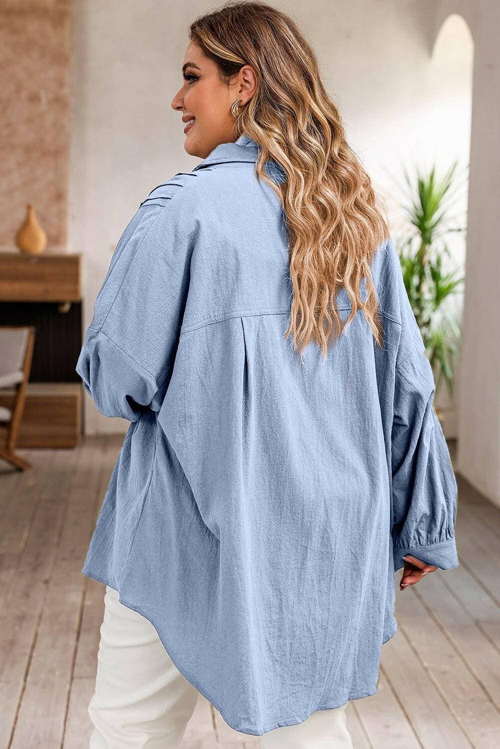 High-Low Cotton Button-Up Shirt for Curvy WomenHigh-Low Cotton Button-Up Shirt for Curvy Women
 Upgrade your wardrobe with the perfect blend of style and comfort in our High-Low Cotton Button-Up Shirt tailored foLove Salve High-Low Cotton Button-plus