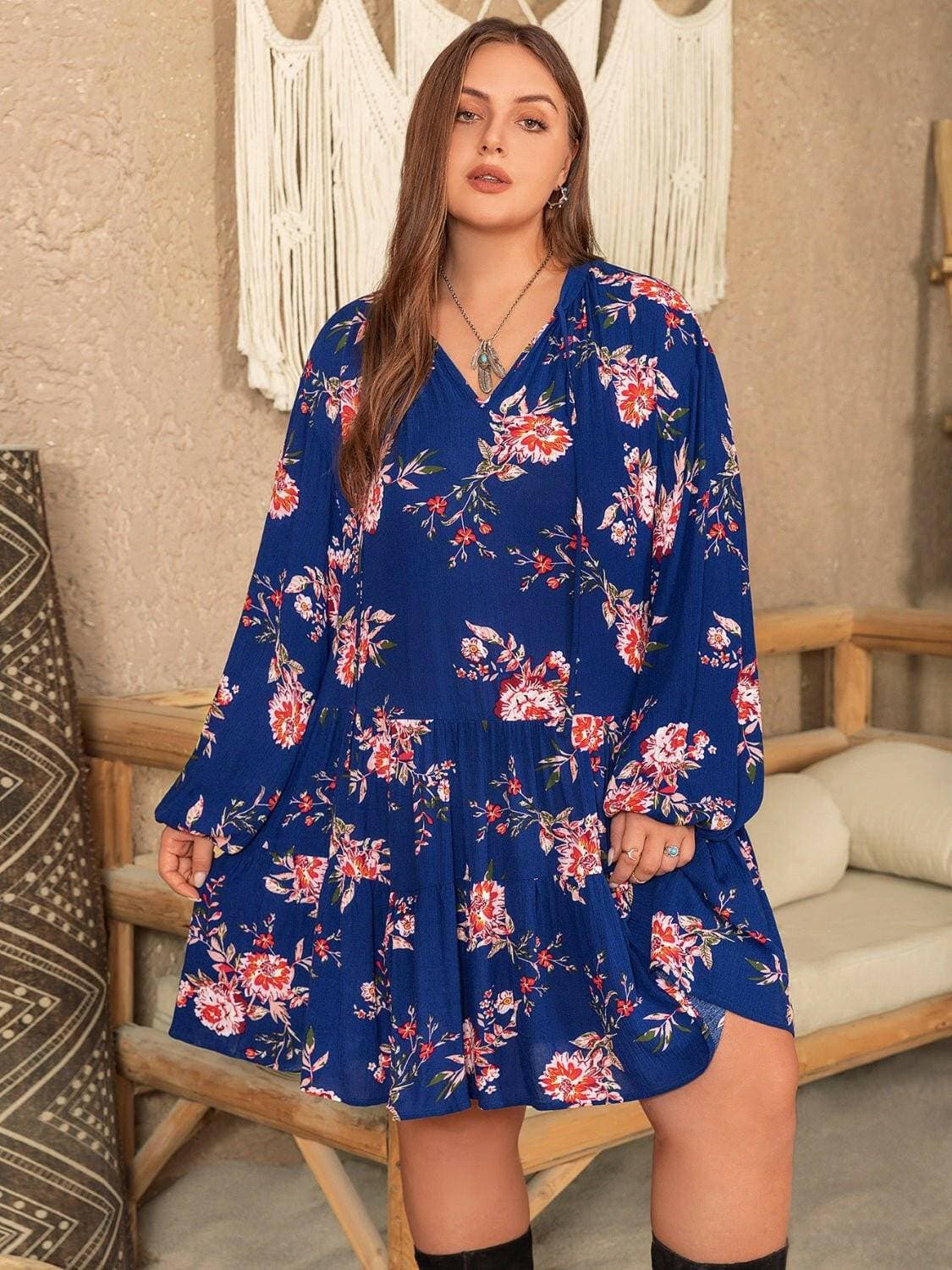 Printed Balloon Sleeve Plus Size Tie Neck Mini DressPrinted Balloon Sleeve Plus Size Tie Neck Mini Dress
 
 Upgrade Your Style with our Printed Balloon Sleeve Plus Size Tie Neck Mini Dress! This chic and stylish mini Love Salve Size Tie Neck Mini Dressplus