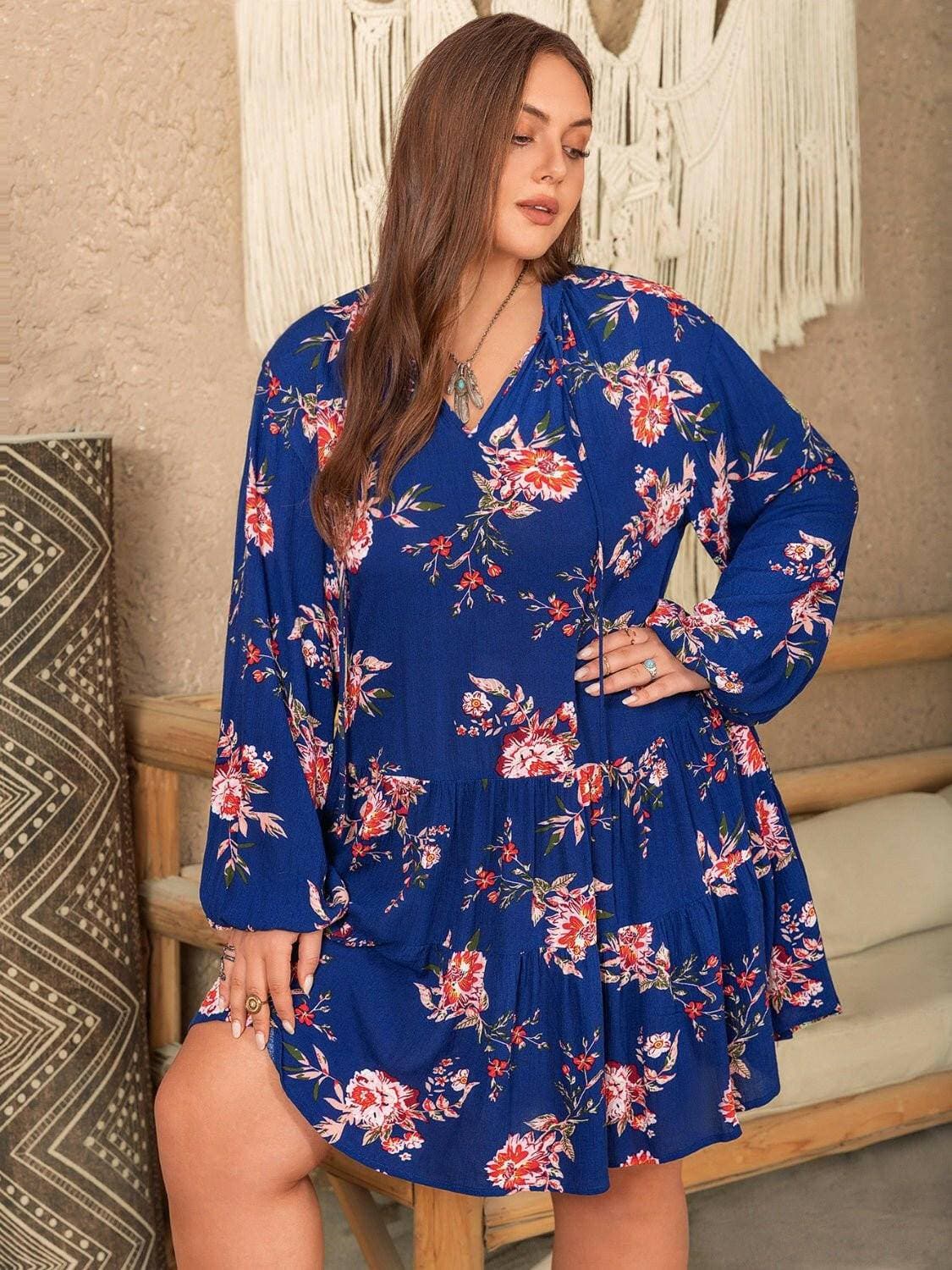 Printed Balloon Sleeve Plus Size Tie Neck Mini DressPrinted Balloon Sleeve Plus Size Tie Neck Mini Dress
 
 Upgrade Your Style with our Printed Balloon Sleeve Plus Size Tie Neck Mini Dress! This chic and stylish mini Love Salve Size Tie Neck Mini Dressplus