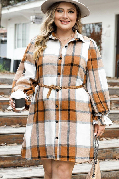 Plaid Button Up Shirt Dress for Curvy FashionistasUpgrade Your Style with the Plaid Button Up Shirt Dress
 Embrace sophistication and versatility with our Plaid Button Up Shirt Dress tailored for curvy fashionistas.Love Salve Plaid Buttonplus