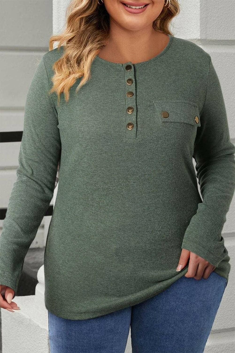 Curvy Chic Snap-Front Long Sleeve TeeCurvy Chic Snap-Front Long Sleeve Tee
 Revamp your everyday style with the modern and versatile Curvy Chic Snap-Front Long Sleeve Tee. Elevate your wardrobe with thiLove Salve Curvy Chic Snap-Front Long Sleeve Teeplus