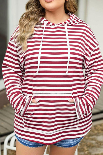 Cozy Striped Drawstring Hoodie for Curvy FiguresStay Stylish and Comfortable in Our Cozy Striped Drawstring Hoodie
 Upgrade your casual wardrobe with our Cozy Striped Drawstring Hoodie specially designed for curvyLove Salve Cozy Striped Drawstring Hoodieplus