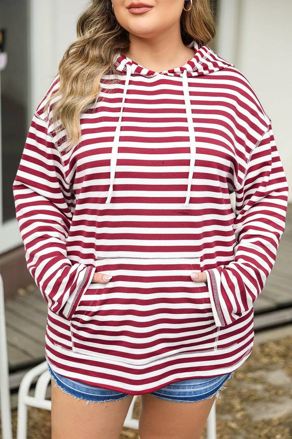 Cozy Striped Drawstring Hoodie for Curvy FiguresStay Stylish and Comfortable in Our Cozy Striped Drawstring Hoodie
 Upgrade your casual wardrobe with our Cozy Striped Drawstring Hoodie specially designed for curvyLove Salve Cozy Striped Drawstring Hoodieplus