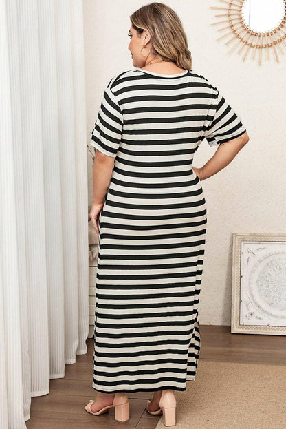 V-Neck Striped Maxi Dress for Curvy LadiesV-Neck Striped Maxi Dress for Curvy Ladies
 Elevate your style with our V-Neck Striped Maxi Dress designed for curvy ladies who love to stand out. Crafted with a flaLove Salve -Neck Striped Maxi Dressplus