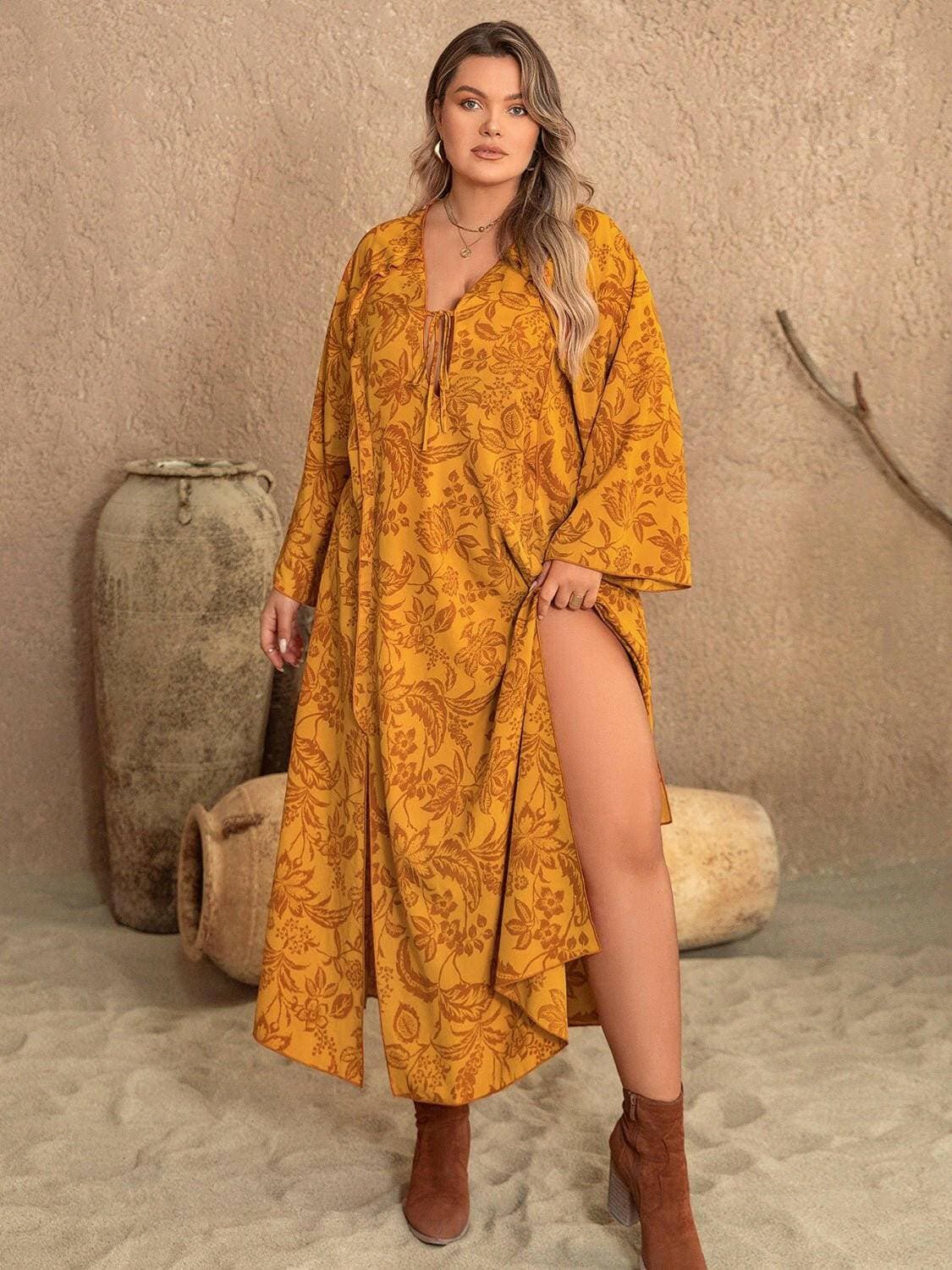 Elegant Printed Plus Size Slit Long Sleeve DressUpgrade Your Wardrobe with Style: Elegant Printed Plus Size Slit Long Sleeve Dress
 
 Embrace elegance and sophistication with this stunning printed dress
 FeaturingLove Salve Size Slit Long Sleeve Dressplus