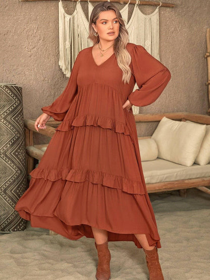 Plus Size Ruffled V-Neck Balloon Sleeve DressFeatures: Ruffled
Sheer: Opaque
Stretch: No stretch
Body: Not lined
Material composition: 100% viscose
Care instructions: Machine wash cold. Tumble dry low.
ImportedLove Salve -Neck Balloon Sleeve Dressplus