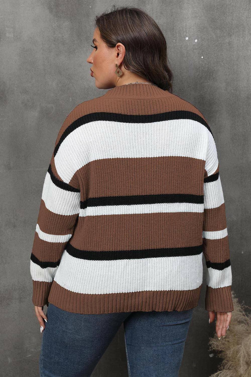 Cozy Striped V-Neck Oversized SweaterStay Stylish and Comfy with Our Cozy Striped V-Neck Oversized Sweater
 Upgrade your wardrobe with our Cozy Striped V-Neck Oversized Sweater, perfect for both lounginLove Salve -Neck Oversized Sweaterplus