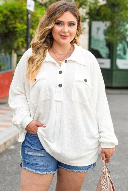 Curvy Chic Button-Up Collar Long Sleeve BlouseCurvy Chic Button-Up Collar Long Sleeve Blouse
 Indulge in sophistication with the Curvy Chic Button-Up Collar Long Sleeve Blouse, a timeless piece that exudes elegaLove Salve Collar Long Sleeve Blouseplus