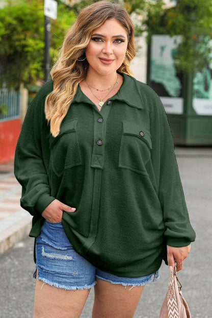 Curvy Chic Button-Up Collar Long Sleeve BlouseCurvy Chic Button-Up Collar Long Sleeve Blouse
 Indulge in sophistication with the Curvy Chic Button-Up Collar Long Sleeve Blouse, a timeless piece that exudes elegaLove Salve Collar Long Sleeve Blouseplus