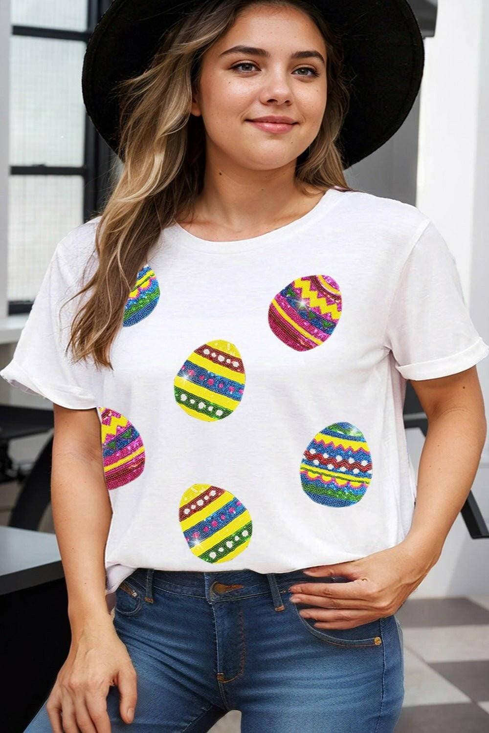 Easter Sparkle Plus Size Short Sleeve TeeUpgrade Your Style with the Easter Sparkle Plus Size Short Sleeve Tee!
 
 
Sparkling Sequin Detail: Shine bright in this tee adorned with sequins that add a touch ofLove Salve Size Short Sleeve Teeplus