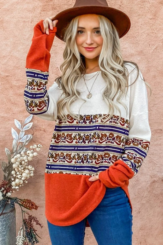 Ethnic print color block top - Love Salve 