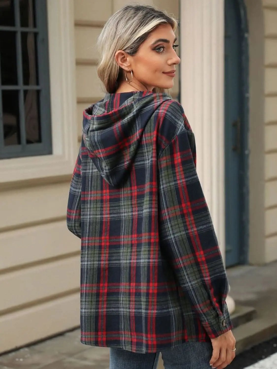 Plaid Hooded Long Sleeve Shirt - Love Salve 