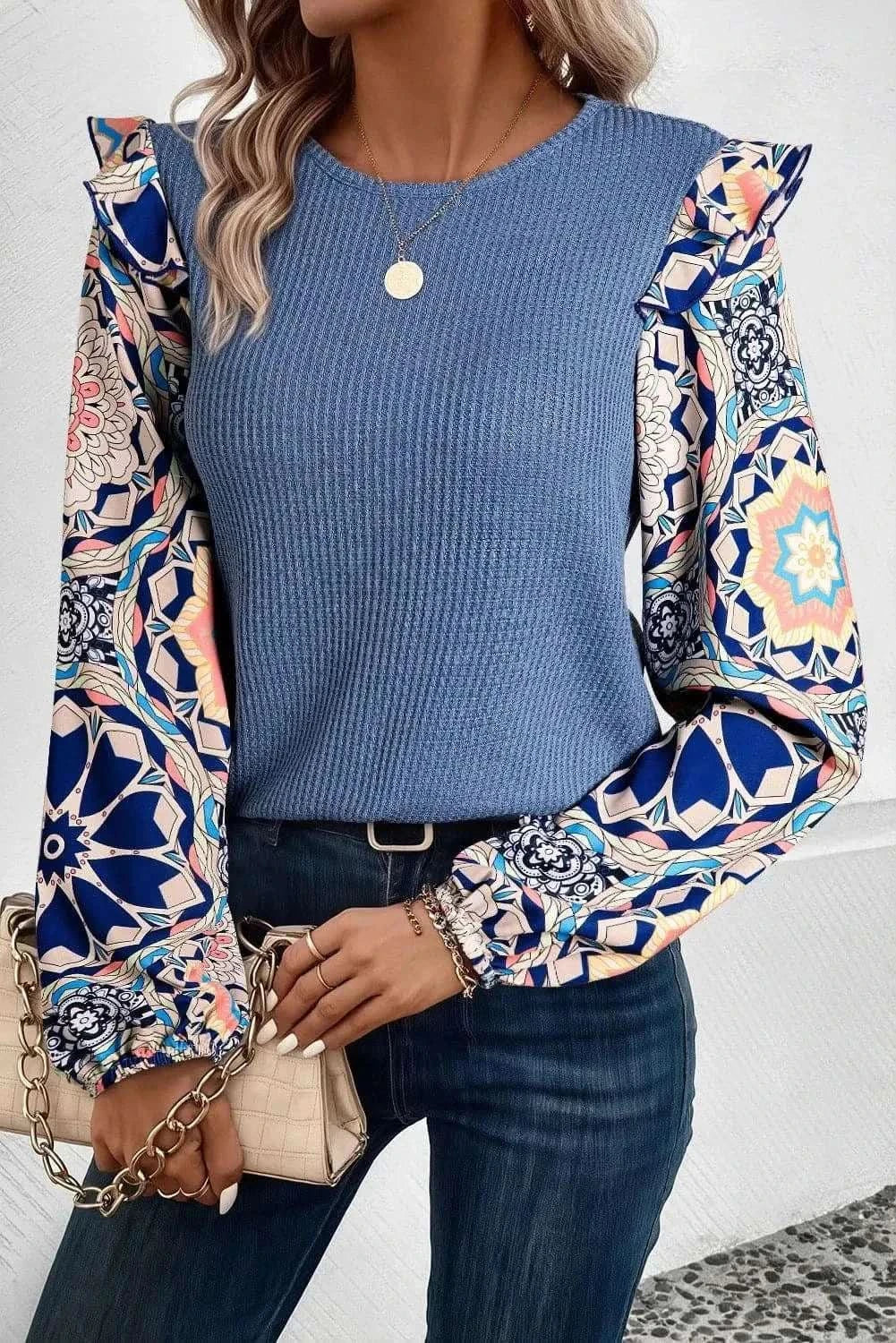 Sheer ruffled long sleeve top - Love Salve 