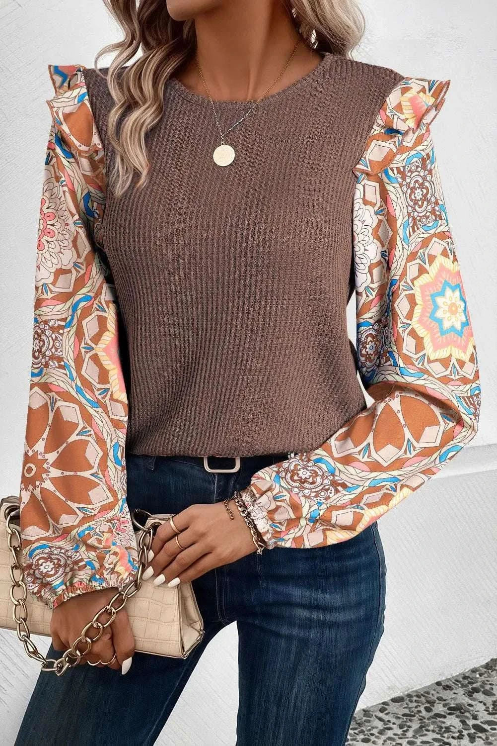 Sheer ruffled long sleeve top - Love Salve 