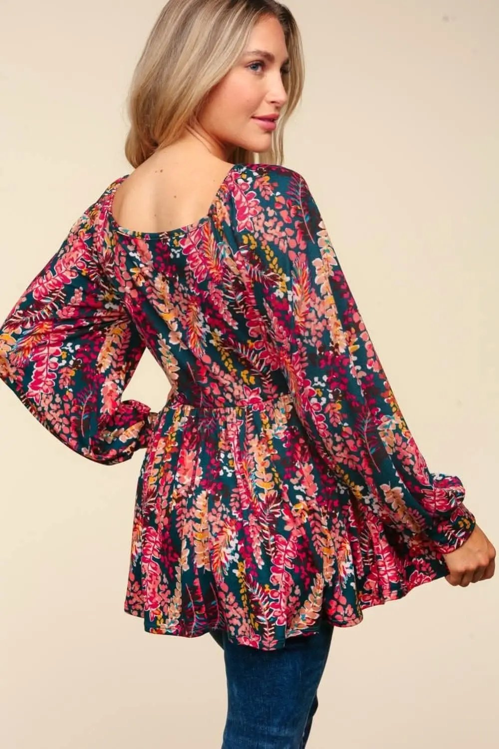 Haptics Full Size Peplum Floral Square Neck Blouse - Love Salve 