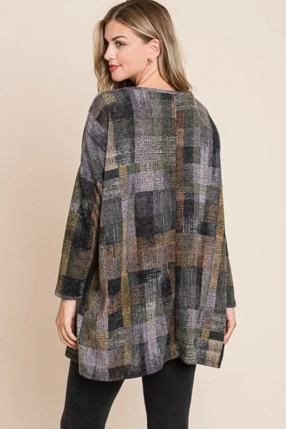 BOMBOM Plaid Round Neck Long Sleeve Top - Love Salve 
