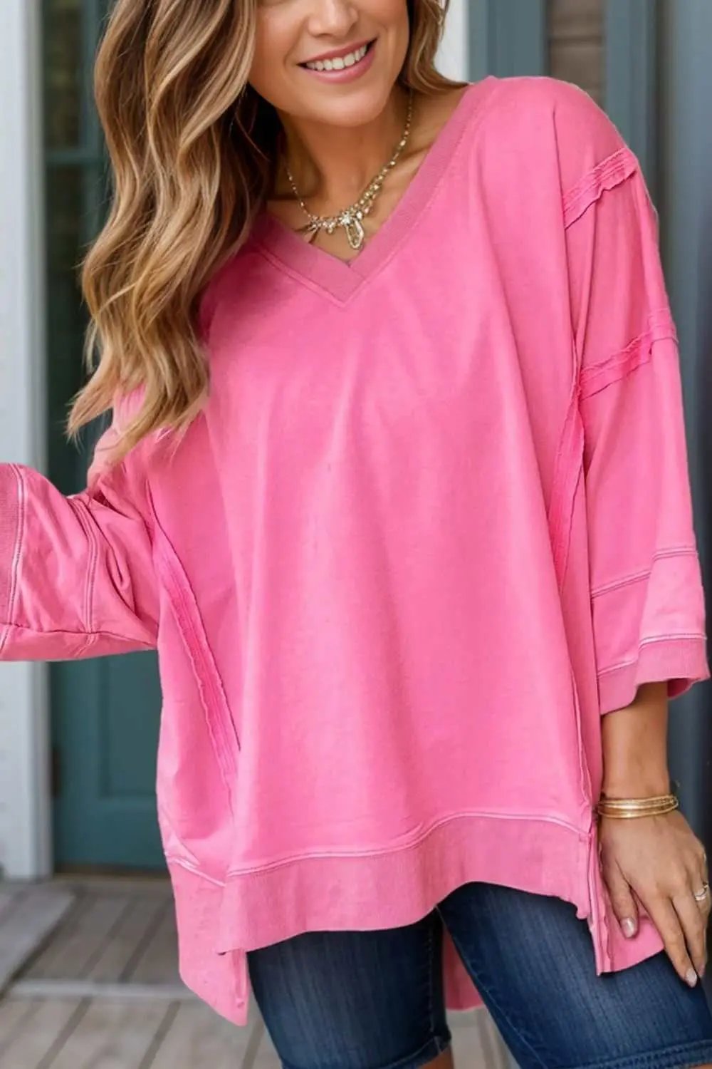 Chic high-low v-neck blouse - Love Salve 