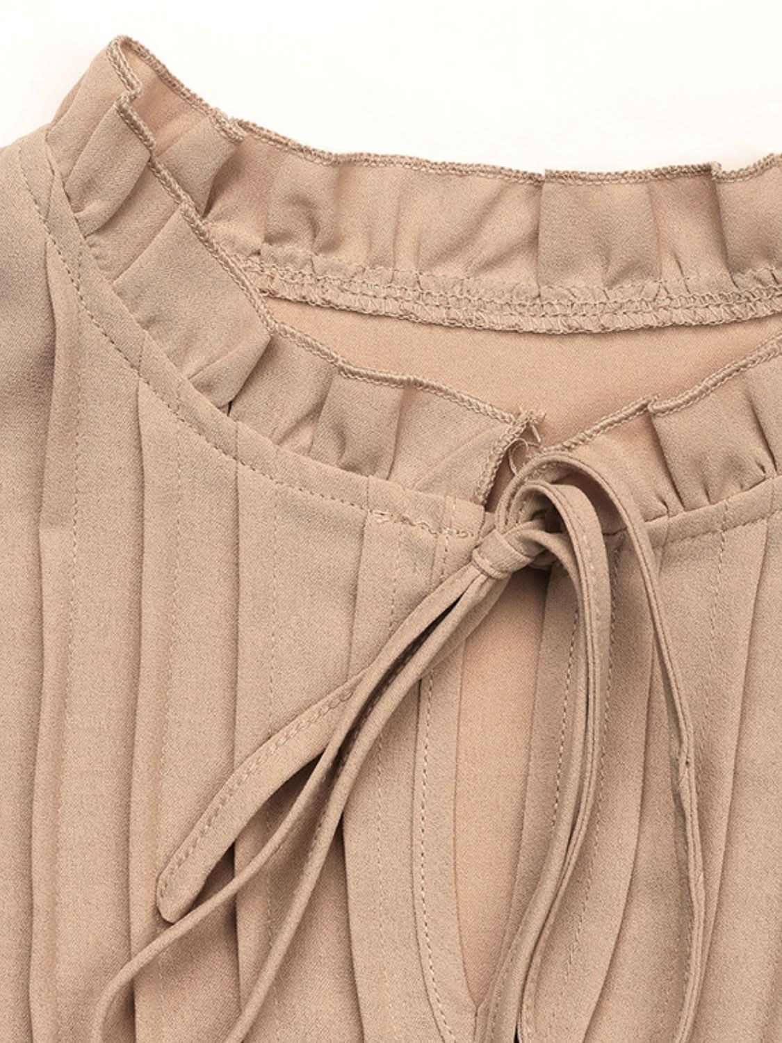 Chic tie neck long sleeve blouse with frill detailing - Love Salve 