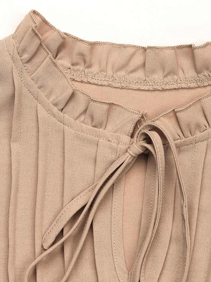 Chic tie neck long sleeve blouse with frill detailing - Love Salve 