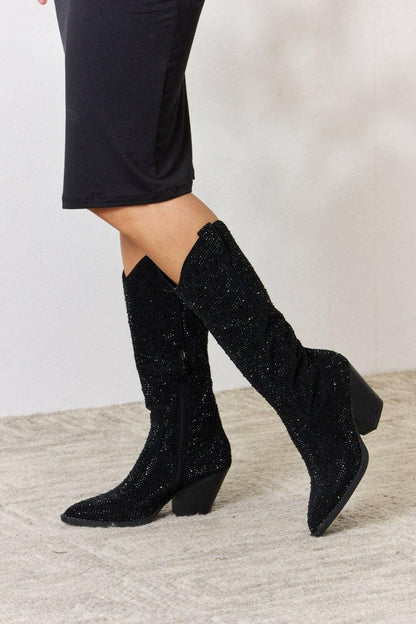 Sparkling Rhinestone Cowboy Boots with Knee-High Glamour