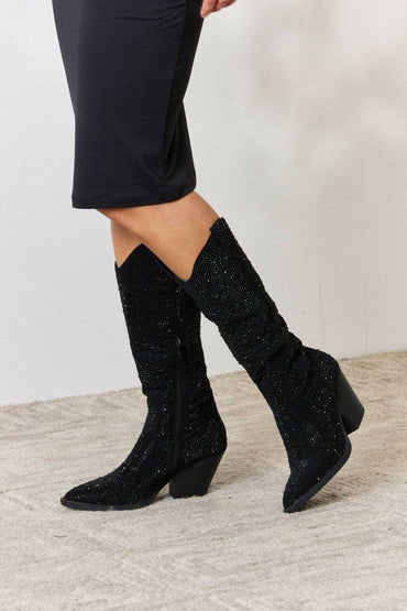 Sparkling Rhinestone Cowboy Boots with Knee-High Glamour