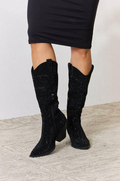 Sparkling Rhinestone Cowboy Boots with Knee-High Glamour