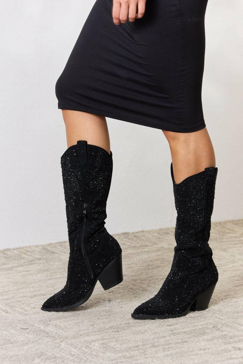 Sparkling Rhinestone Cowboy Boots with Knee-High Glamour