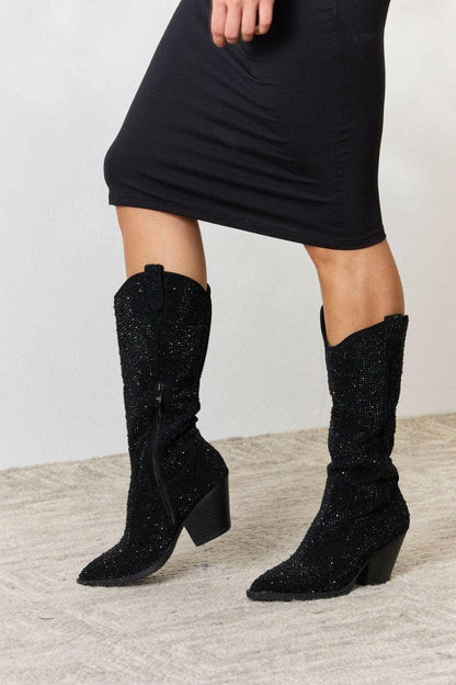 Sparkling Rhinestone Cowboy Boots with Knee-High Glamour