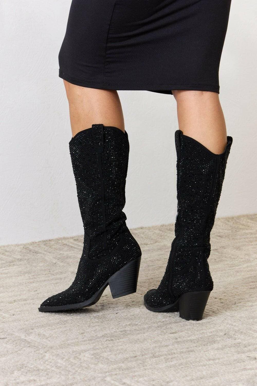 Sparkling Rhinestone Cowboy Boots with Knee-High Glamour