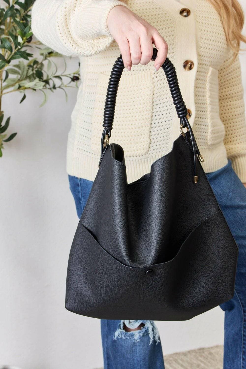 Chic Vegan Leather Handbag Set with Zipper PouchIndulge in Style and Functionality
 Discover the perfect blend of fashion-forward design and practicality with our Chic Vegan Leather Handbag Set with Zipper Pouch. Love Salve Chic Vegan Leather Handbag SetShoes