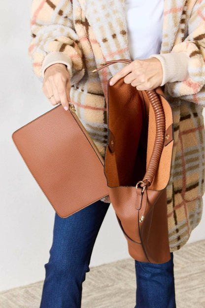 Chic Vegan Leather Handbag Set with Zipper PouchIndulge in Style and Functionality
 Discover the perfect blend of fashion-forward design and practicality with our Chic Vegan Leather Handbag Set with Zipper Pouch. Love Salve Chic Vegan Leather Handbag SetShoes