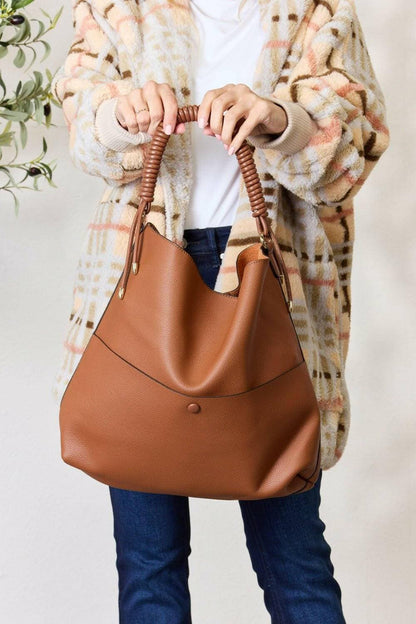 Chic Vegan Leather Handbag Set with Zipper PouchIndulge in Style and Functionality
 Discover the perfect blend of fashion-forward design and practicality with our Chic Vegan Leather Handbag Set with Zipper Pouch. Love Salve Chic Vegan Leather Handbag SetShoes