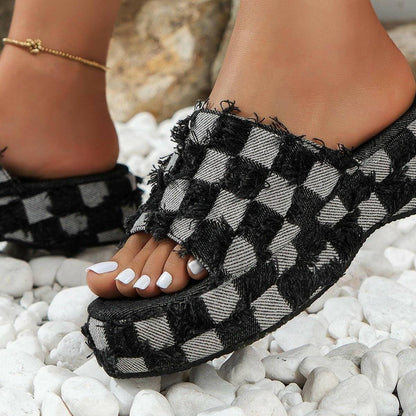 Plaid Faux Leather Platform SandalsPlaid Faux Leather Platform Sandals
 Step into style with our Plaid Faux Leather Platform Sandals. Elevate your look with these mid-heel sandals that offer a perfectLove Salve Plaid Faux Leather Platform SandalsShoes