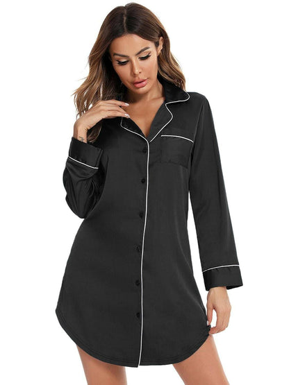 Sophisticated Button-Up Night Dress with Pocket and Lapel CollarExperience Elegance and Convenience
 Indulge in sophistication and comfort with our Sophisticated Button-Up Night Dress, a perfect blend of style and functionality.
Love Salve Sophisticated Button-Sleep