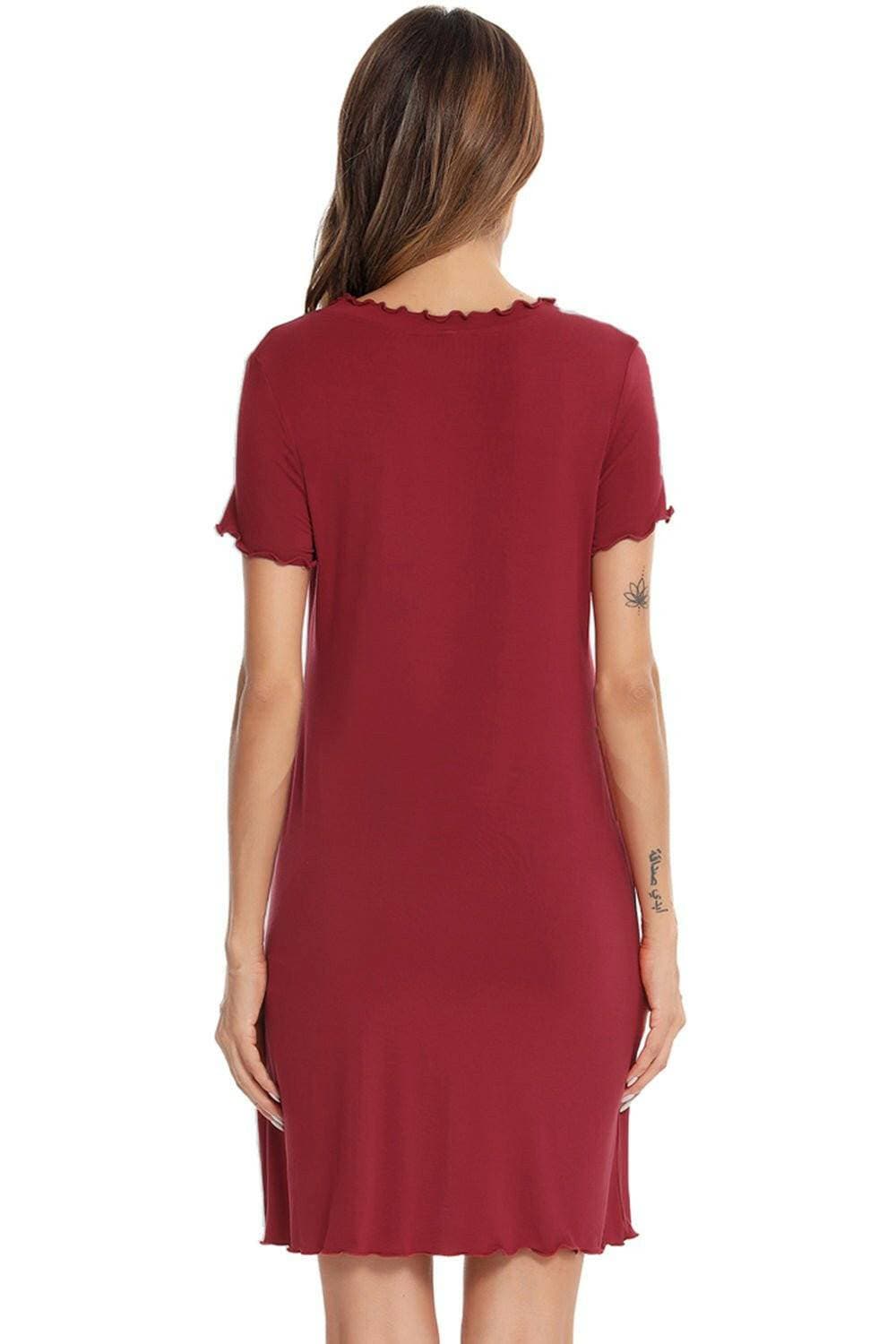 Cozy Short Sleeve Lounge Dress with Round NeckUpgrade Your Loungewear with Our Cozy Short Sleeve Lounge Dress
 
 
Effortlessly Stylish: Embrace a basic yet trendy style with our lounge dress featuring a round neLove Salve Cozy Short Sleeve Lounge DressSleep