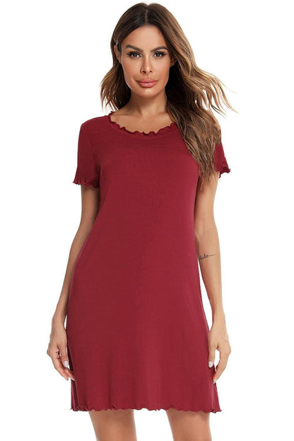 Cozy Short Sleeve Lounge Dress with Round NeckUpgrade Your Loungewear with Our Cozy Short Sleeve Lounge Dress
 
 
Effortlessly Stylish: Embrace a basic yet trendy style with our lounge dress featuring a round neLove Salve Cozy Short Sleeve Lounge DressSleep