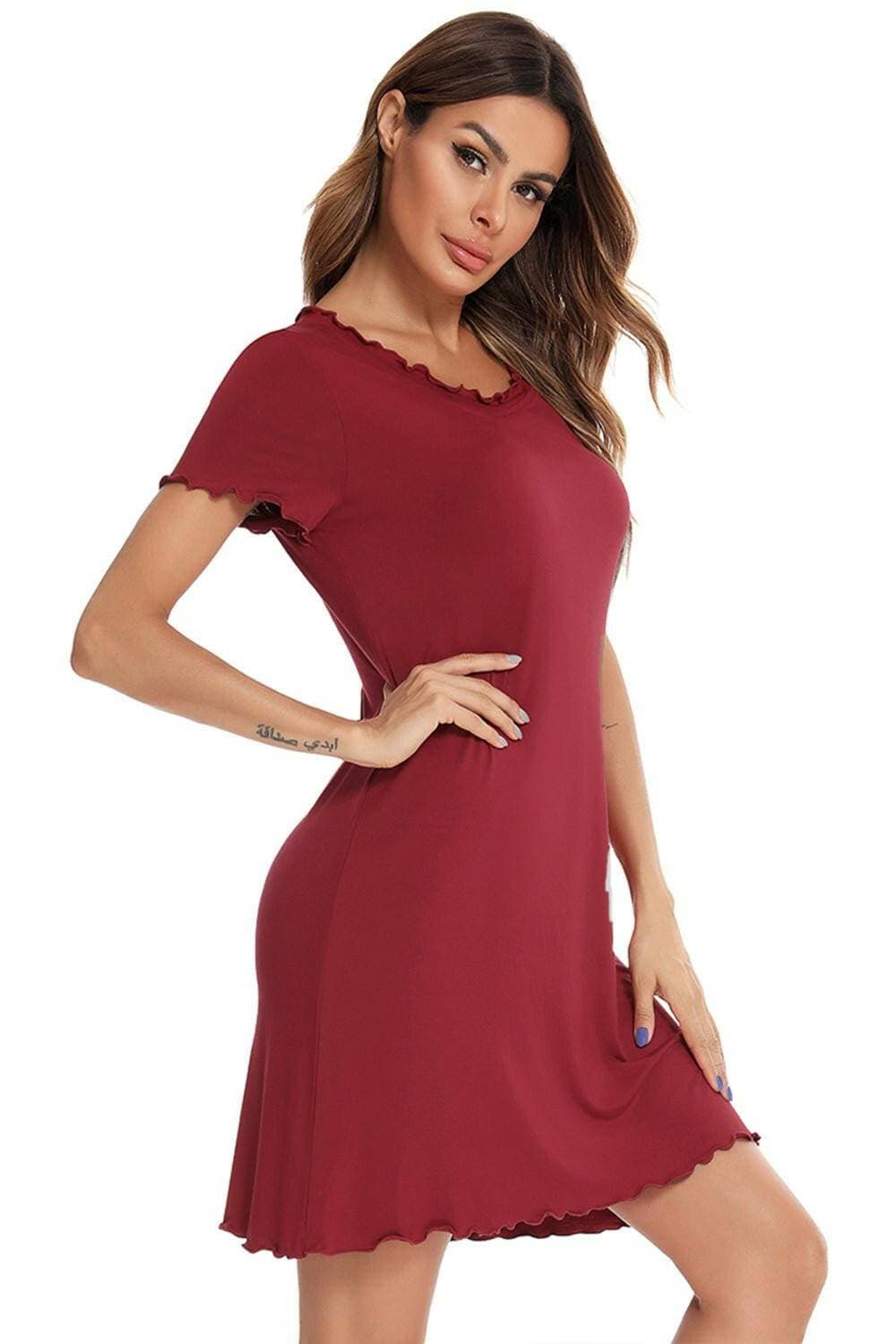 Cozy Short Sleeve Lounge Dress with Round NeckUpgrade Your Loungewear with Our Cozy Short Sleeve Lounge Dress
 
 
Effortlessly Stylish: Embrace a basic yet trendy style with our lounge dress featuring a round neLove Salve Cozy Short Sleeve Lounge DressSleep