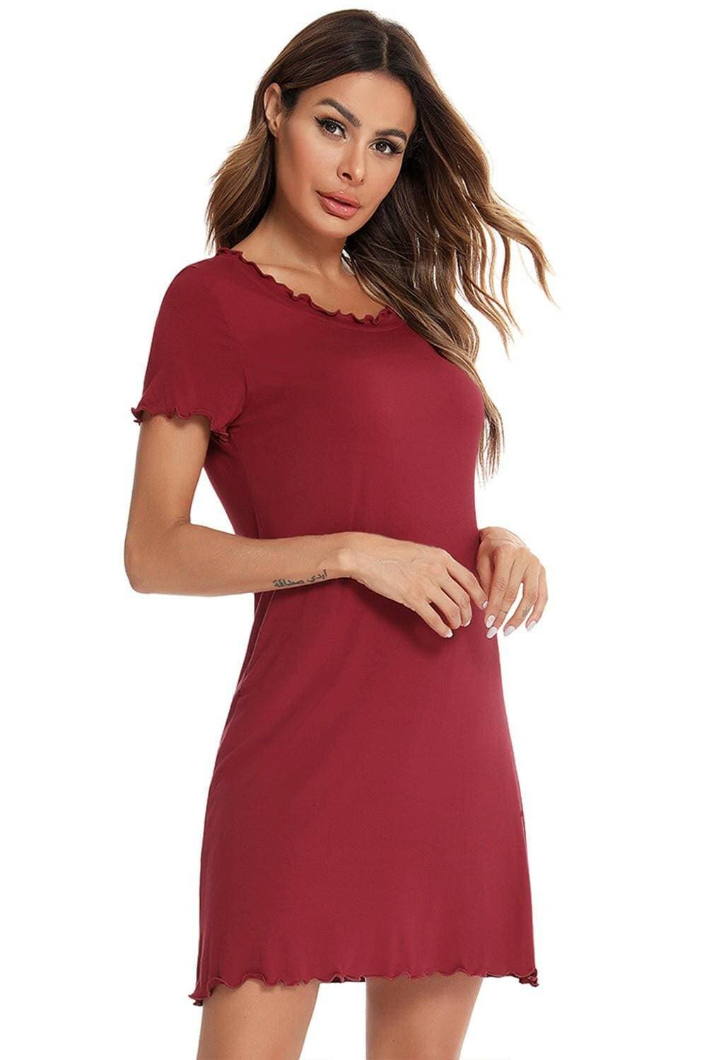 Cozy Short Sleeve Lounge Dress with Round NeckUpgrade Your Loungewear with Our Cozy Short Sleeve Lounge Dress
 
 
Effortlessly Stylish: Embrace a basic yet trendy style with our lounge dress featuring a round neLove Salve Cozy Short Sleeve Lounge DressSleep