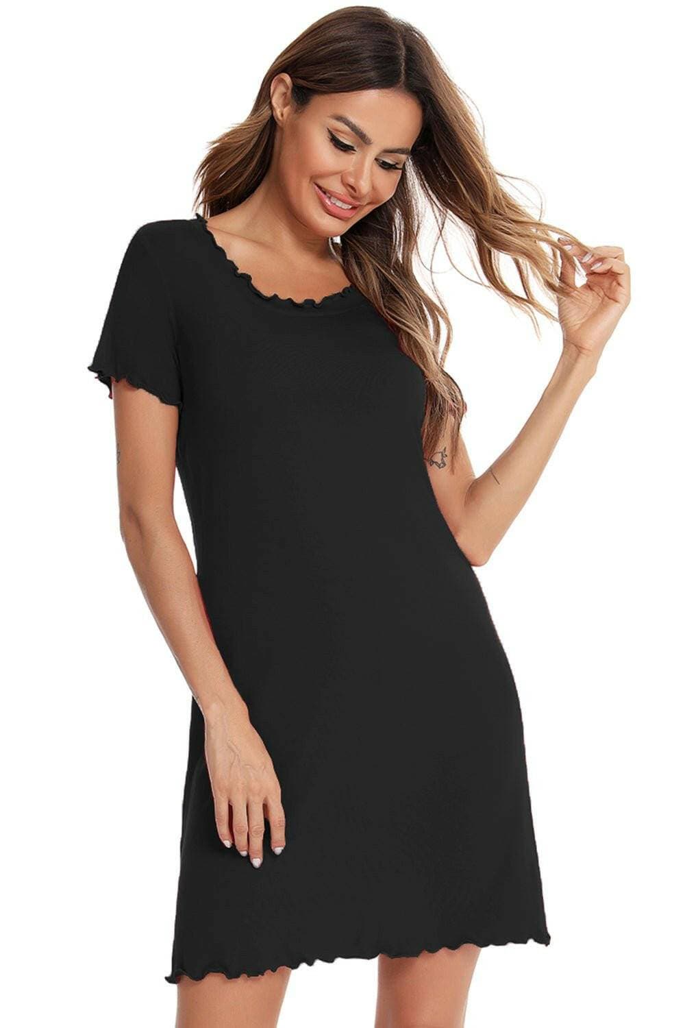 Cozy Short Sleeve Lounge Dress with Round NeckUpgrade Your Loungewear with Our Cozy Short Sleeve Lounge Dress
 
 
Effortlessly Stylish: Embrace a basic yet trendy style with our lounge dress featuring a round neLove Salve Cozy Short Sleeve Lounge DressSleep