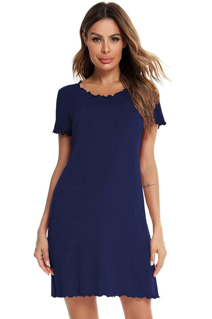 Cozy Short Sleeve Lounge Dress with Round NeckUpgrade Your Loungewear with Our Cozy Short Sleeve Lounge Dress
 
 
Effortlessly Stylish: Embrace a basic yet trendy style with our lounge dress featuring a round neLove Salve Cozy Short Sleeve Lounge DressSleep