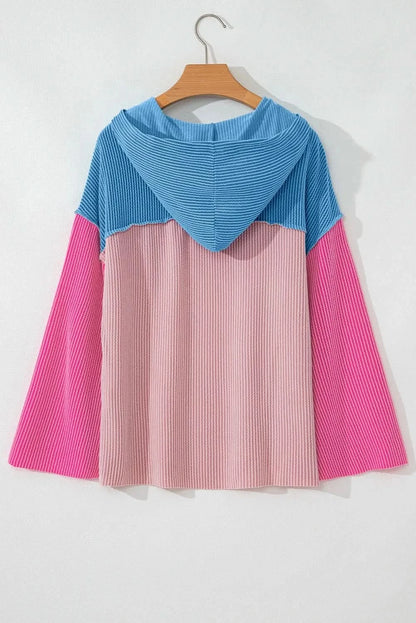 Color block textured hoodie 