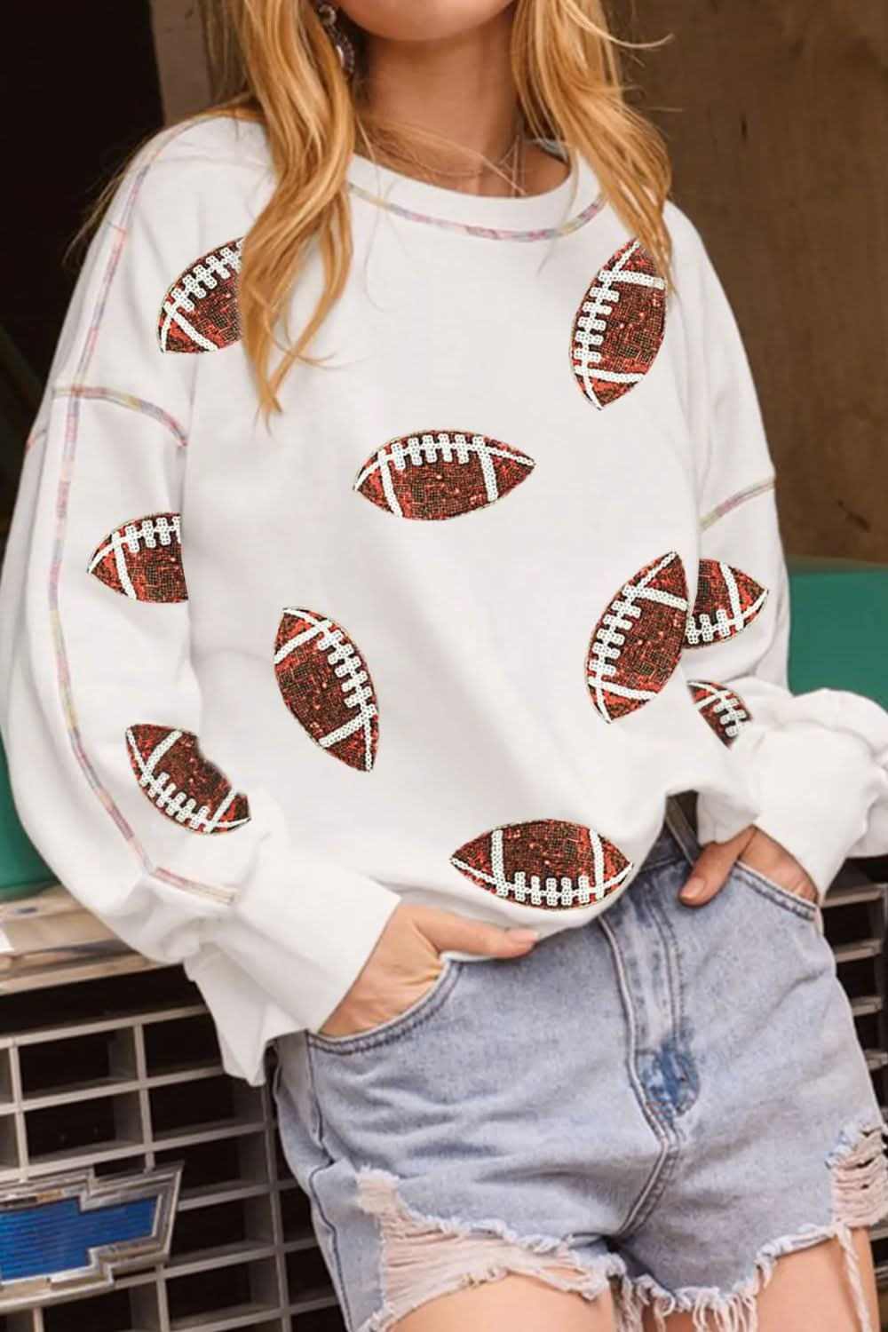 Sequin football sweatshirt - long sleeve - Love Salve 